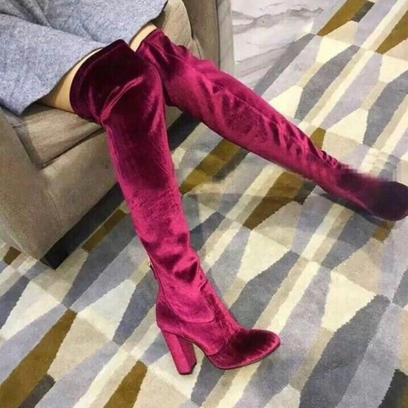 Chinese Laundry Brenda Velvet Over The Knee Boots | Burgundy | Size 6 - Picture 4 of 17